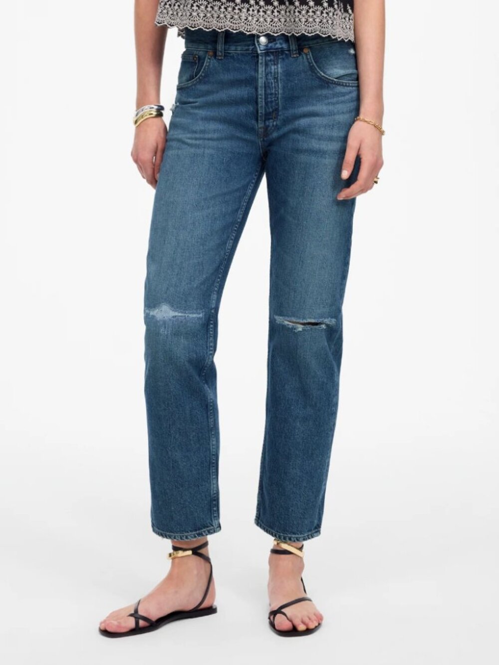 Madewell The Dean Easy Straight Crop Jeans Labette Wash Rigid Blue High Rise 27